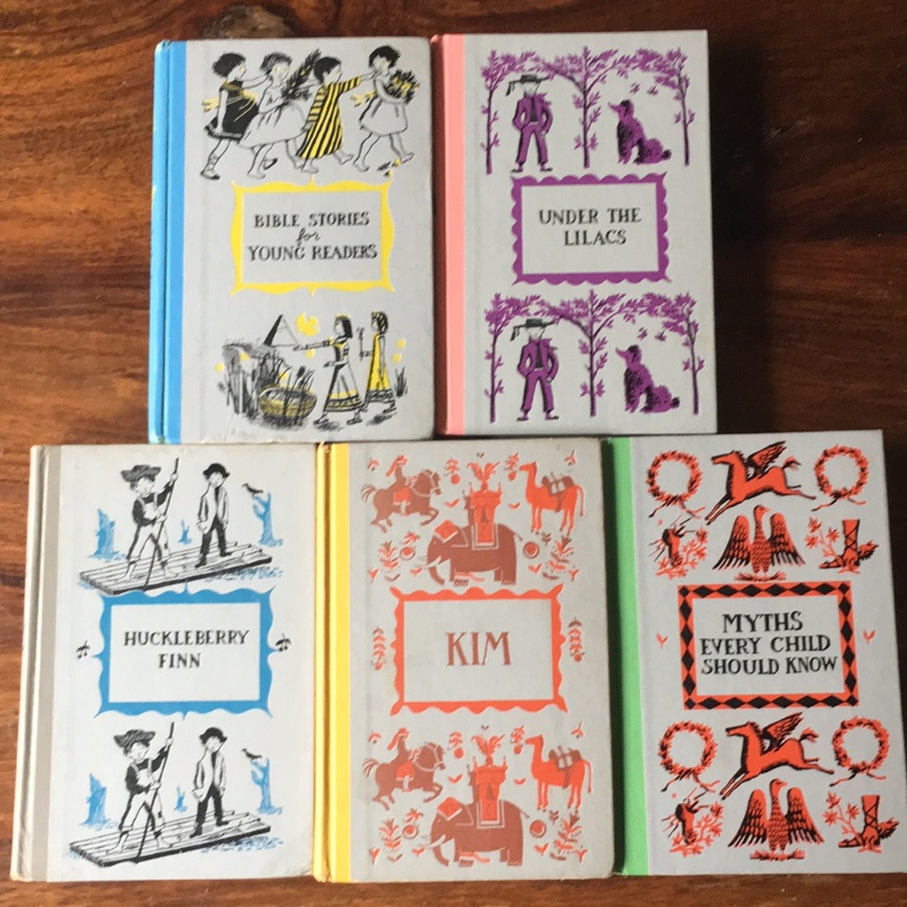 5 Vintage Junior Deluxe Edition Children's Books: Bible Lilacs Huck Kim Myths